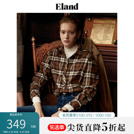 eland衣恋衬衫女纯棉经典美式复古格纹轻磨毛，衬衣内搭外穿春秋