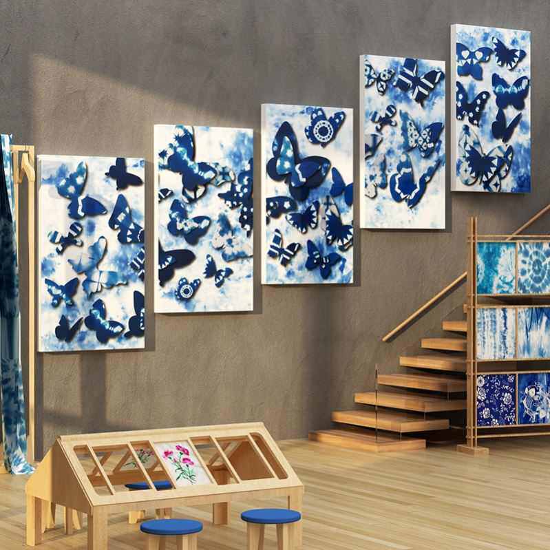 幼儿园扎染区环创成品中国非遗文化墙面装饰画主题作品展材料贴纸