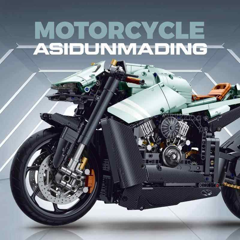 古励60505电镀1:5阿斯顿马丁机车高难度拼装摩托模型男孩积木玩具