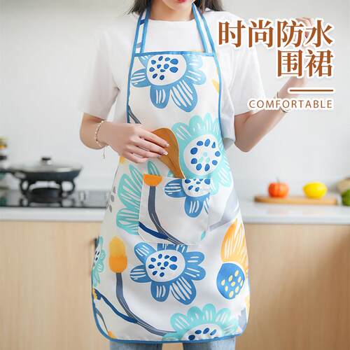 挂脖围裙可爱式无袖厨房双层防水防油家用做饭围腰时尚女餐饮专用