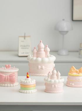 奶油风陶瓷城堡储物罐可爱少女心蛋糕收纳盒桌面饰品摆件生日送礼