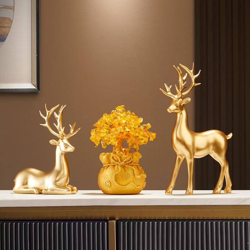 轻奢高档创意一路发财发财树摆件装饰品创意鹿客厅玄关酒柜餐边柜