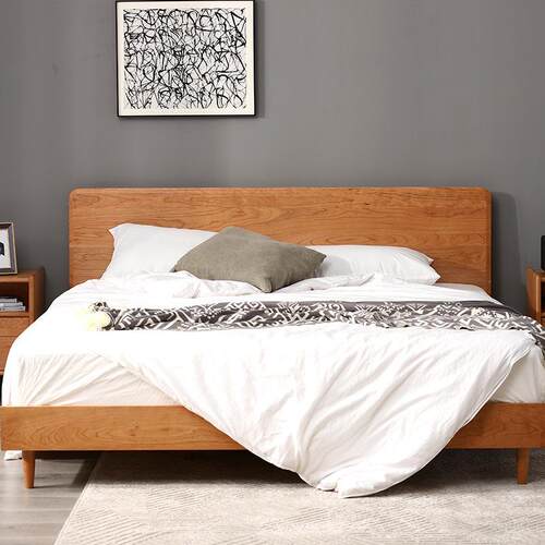 直销新款北欧实木床樱桃木床主卧床双人床简约卧室家具榻榻米床小