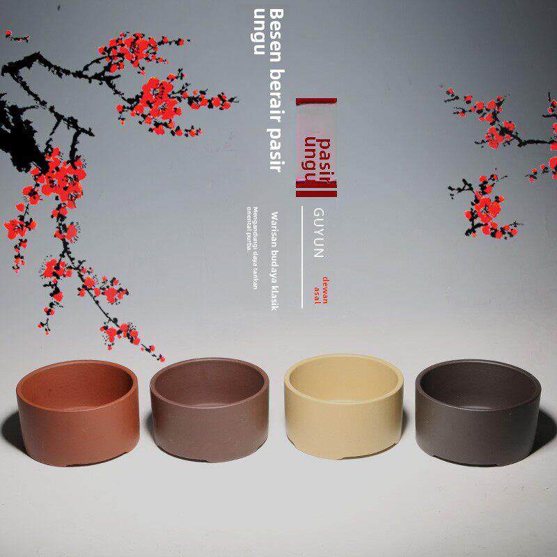 宜兴紫砂中款多肉菖蒲文竹古典手工透气室内桌面圆柱型花盆zh113