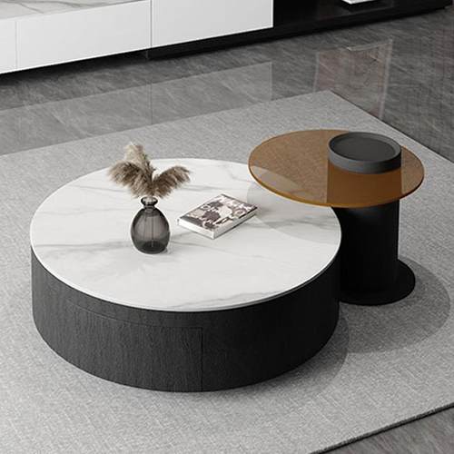 岩板茶电视柜组合意式极奢简轻家用圆小形ZYY茶桌创几意可伸缩户