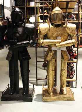 复古铁艺盔甲人摆件 武士铠甲骑士模型 酒吧家居装饰品 勇士模型