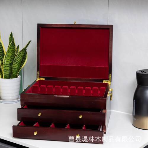 木制银盒三层木制餐收纳盒存储箱具抽屉式木制器银器收纳箱制餐木