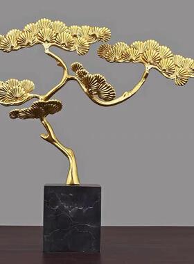 纯铜迎客松玄关客厅酒柜装饰品新中式现代轻奢乔迁送礼家居摆件