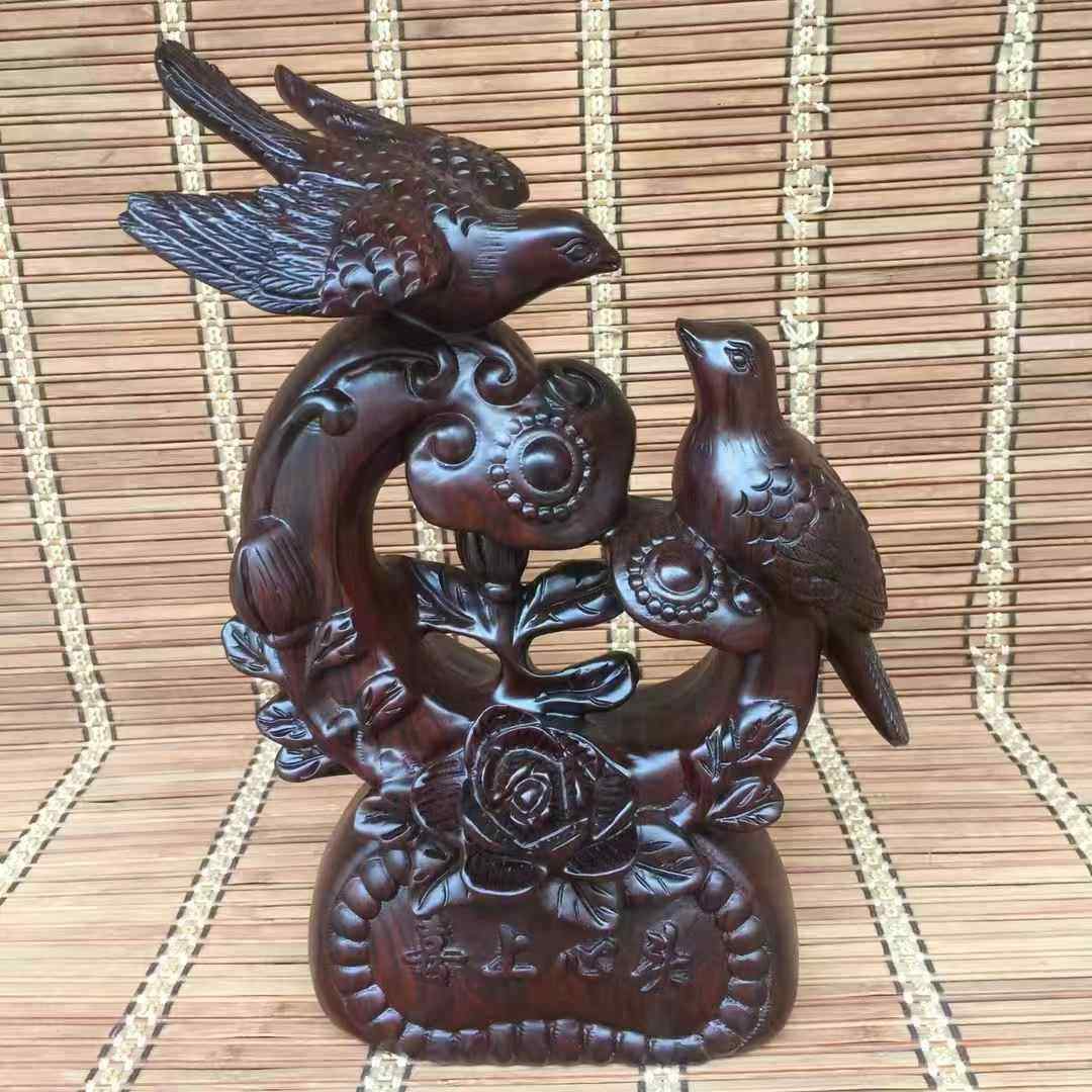 喜上心头木雕摆件根雕喜鹊实木质雕刻家居客厅装饰工艺品厂家