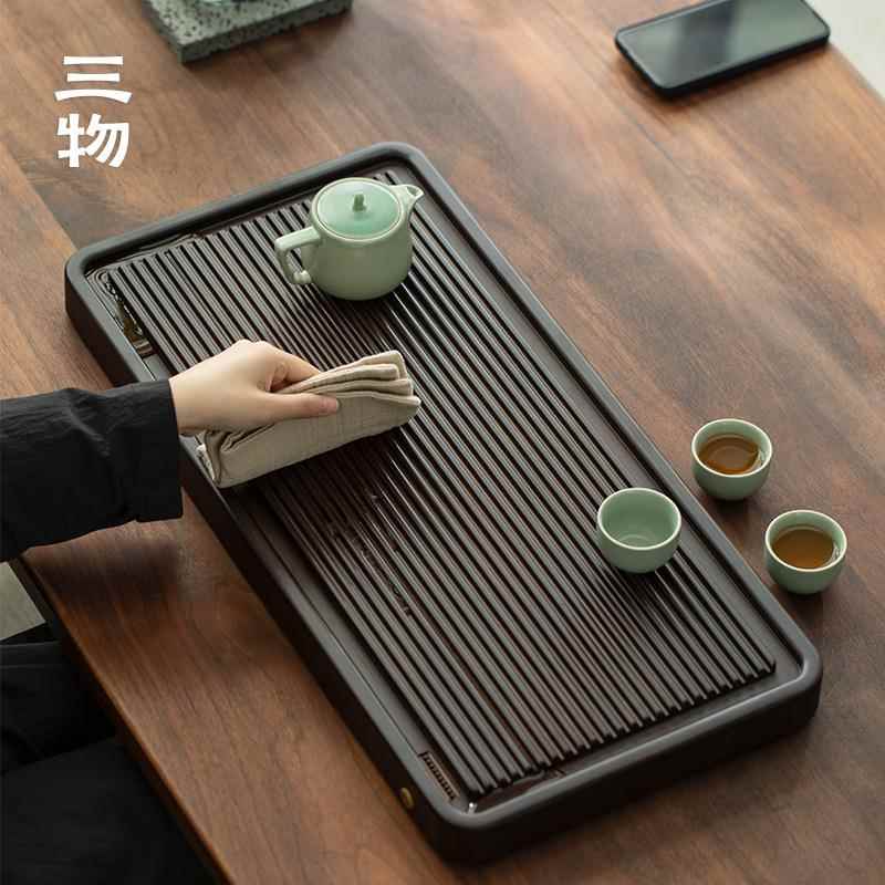 三形物意方竹茶盘嵌入带08101sw式排水管长托盘家用办公室竹制茶