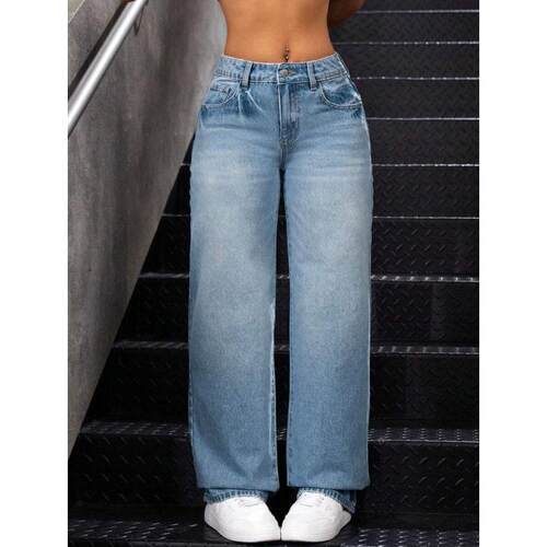 Q 95677 High Waist Loose Womens Straight Pants 腰宽松女士