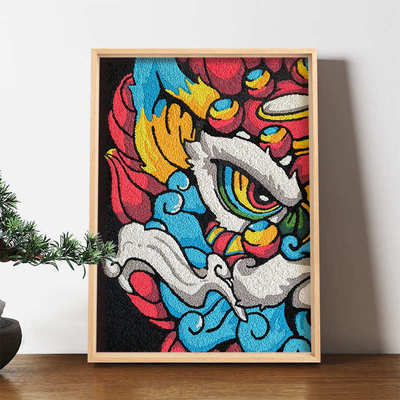 解压画醒狮毕diy玩艺纸浆材料装饰画设卧室国风潮包手工中土国