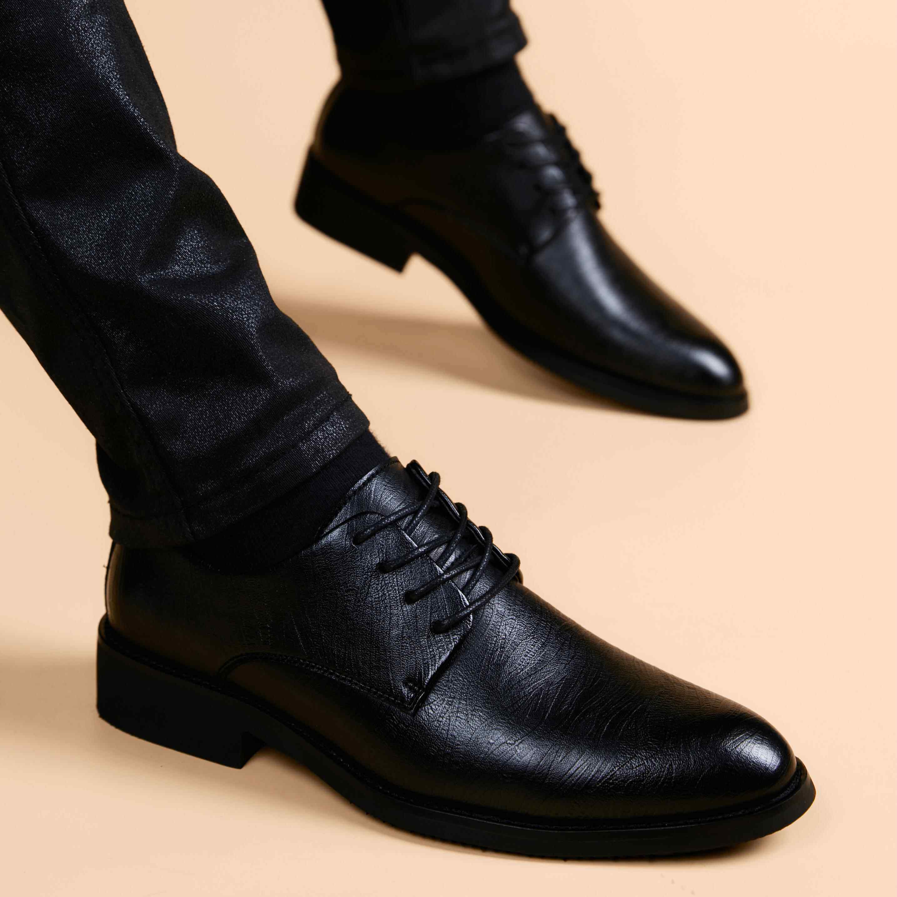 正品鞋皮鞋男正真皮软皮英伦婚风休闲男内增高新郎结商务装黑色潮