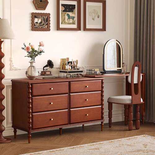 大司马 复古梳妆台卧室书桌化妆台转角梳妆台斗柜一体实木化妆桌