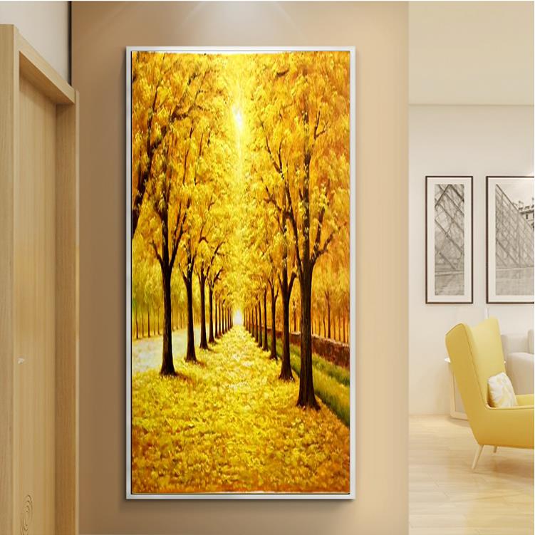手绘油画 欧式玄关装饰画竖版过道走廊客厅招财风水 挂画金光大道