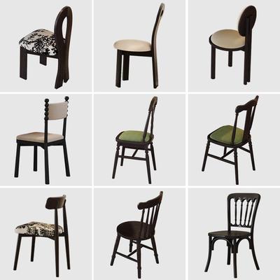 实木餐椅2025新款黑色复古法式靠背椅凳子奶油中古风餐桌椅子家用