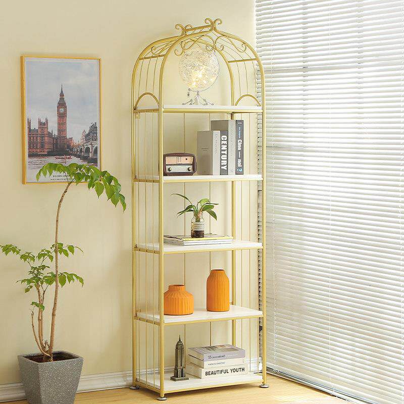 北欧置物架轻奢书架落地金色客厅收纳层架卧室置物架多层飘窗陈列