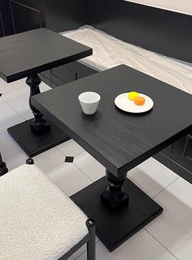 法式覆古实木黑色正方形四方桌中古茶几咖啡桌西餐厅方桌商用茶桌