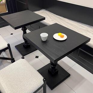 法式覆古实木黑色正方形四方桌中古茶几咖啡桌西餐厅方桌商用茶桌