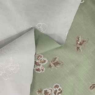 亚麻绣绣花布料环保粘绣花面E2209料精衬致亮片朵刺亚麻花底做外