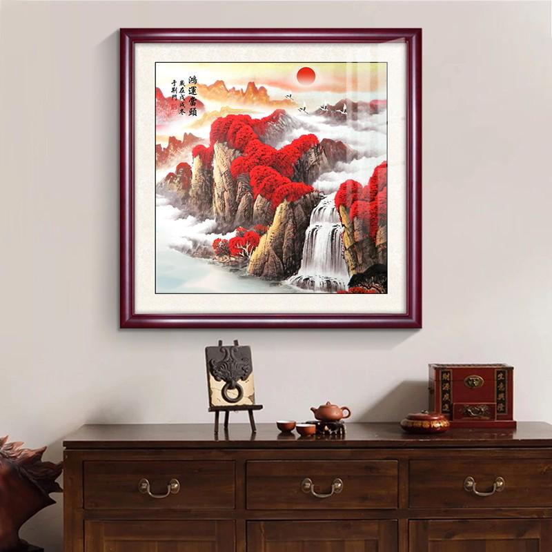 新中式鸿运当头国画客厅办公室装饰画玄关风景挂画靠斗方山水画