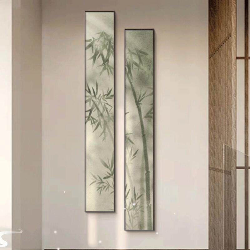 新中式竹子玄关画装饰画简约大气走廊尽头挂画细窄长条楼梯间壁画