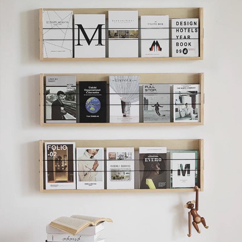 上置物架日式橡木壁挂式无品牌/资料架宣传报杂志书墙架实客木厅