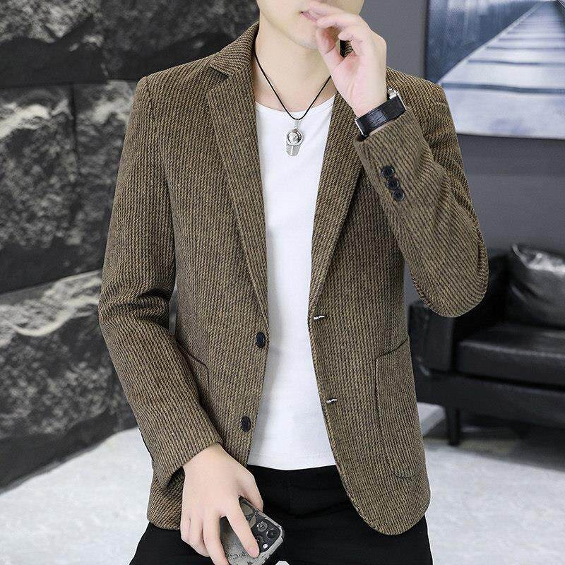 高端加绒两粒扣西服男士秋季新款时尚帅气小西装上衣休闲百搭男装