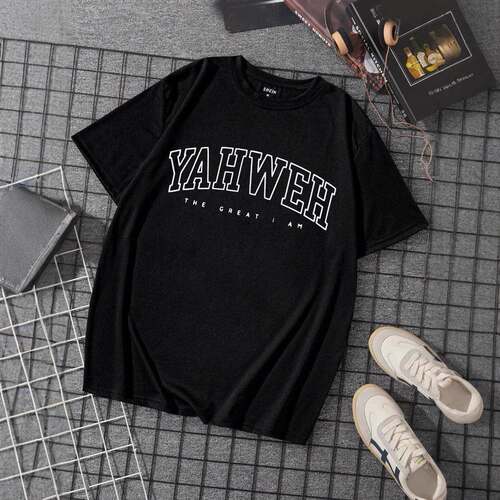 Men Letter Print Drop Shoulder Tee Regular Casual Sleeve