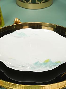 骨瓷盘8凉寸菜盘子家用精致中花陶瓷碟子釉下边彩菜盘深盘轻UYJ奢