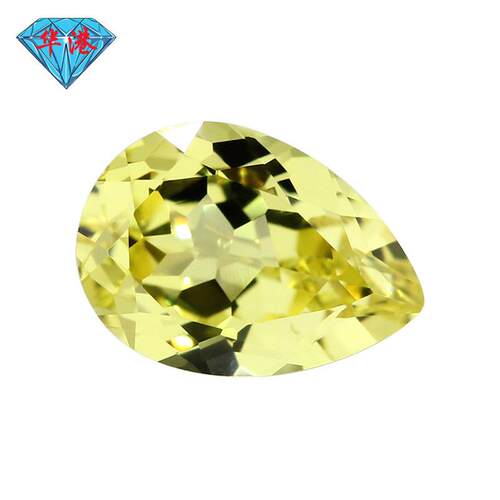 华港宝石 梨形培育黄蓝宝 合成彩宝水滴形戒面再生黄色裸石戒面