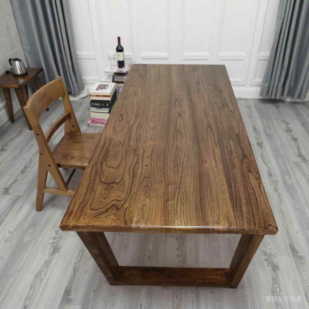 黑胡桃色桌子餐桌老榆木大板桌实木书桌覆古茶桌长条办公桌办公桌