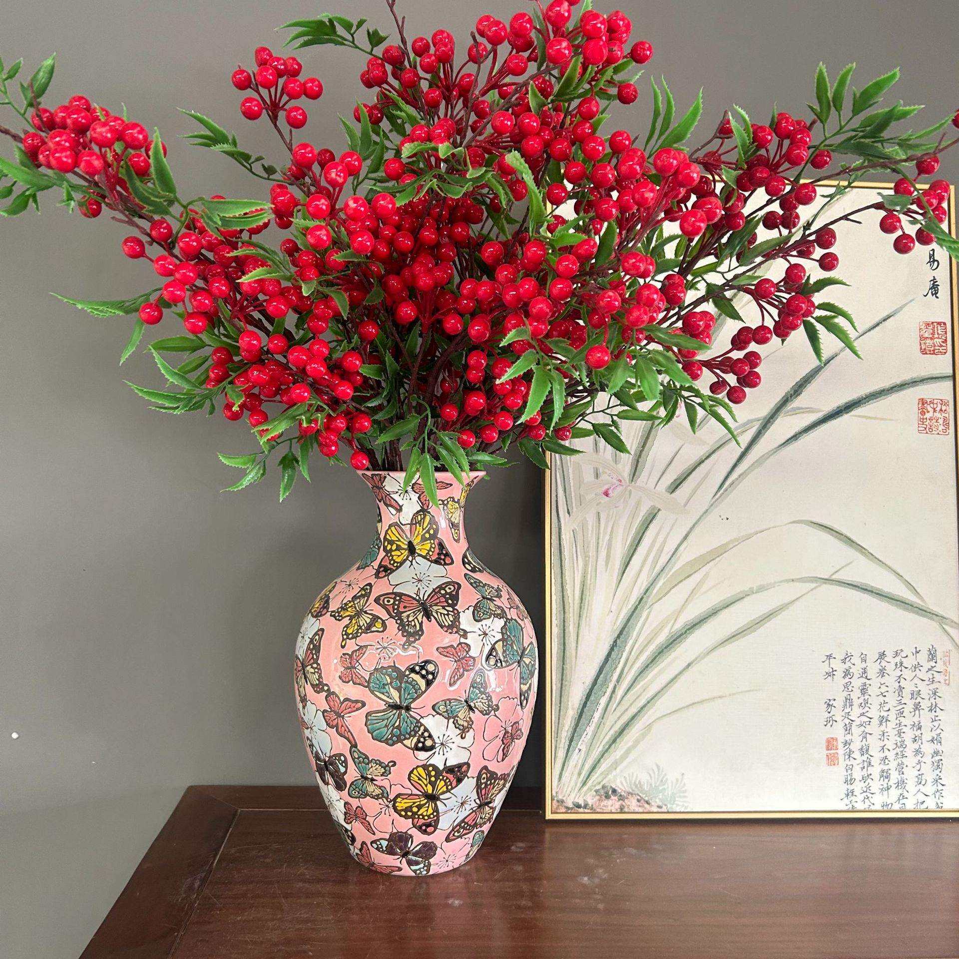 欧式花瓶粉色陶瓷插花瓶彩色蝴蝶瓶子家居玄关客厅民宿博古架摆件