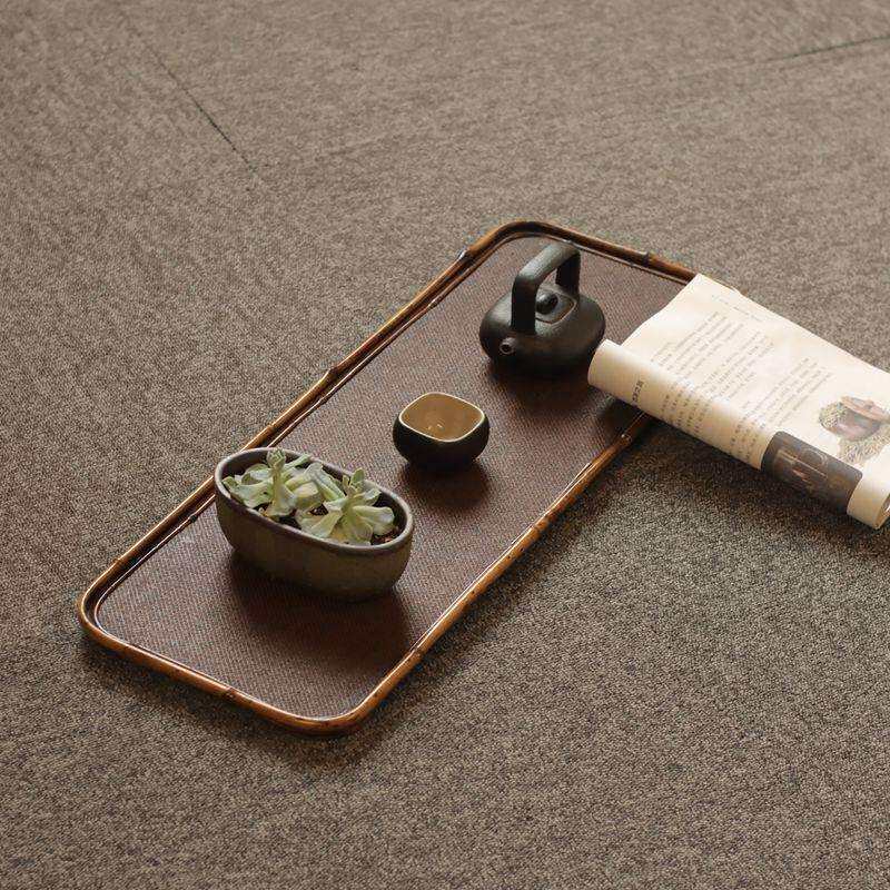 古唐紫竹收纳盘 长款梅鹿托盘茶具收纳盘竹编奉茶盘长形茶道零配