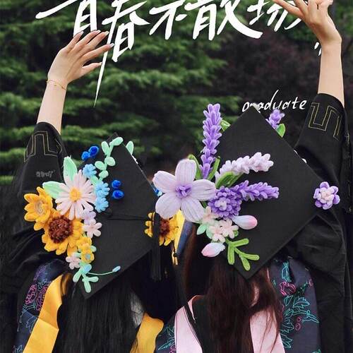 手工编织扭扭棒簪花学士帽DIY材料包自制向日葵毕业帽送同学礼物