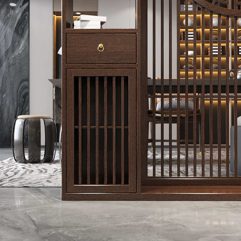 新中式原木入户玄关置物架双面实木屏风隔断柜客厅简约博古架酒柜