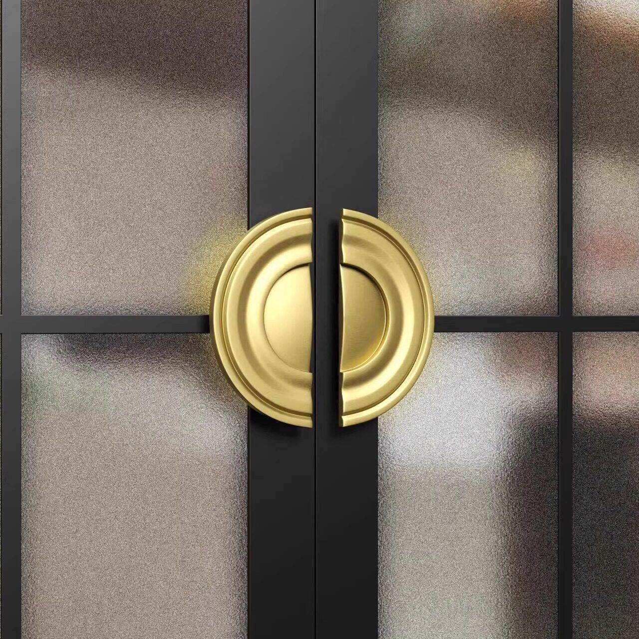 定制新中式圆形拉手仿古铜金色实木大门拉手铝板雕刻柜门大拉手