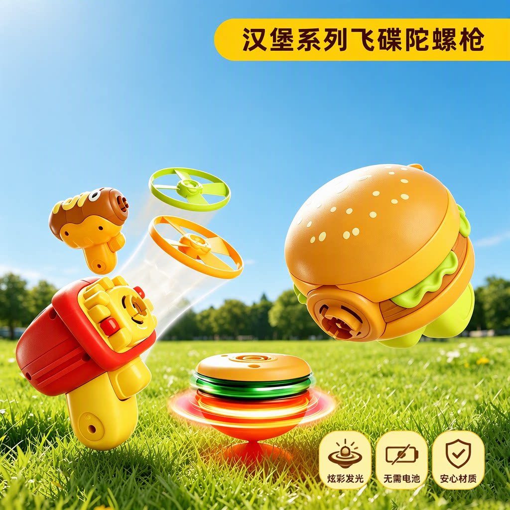 儿童发光旋转飞碟发射陀螺枪