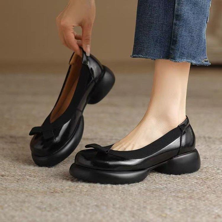 时尚圆头厚底玛丽珍女鞋2025秋新款一脚蹬中年女士单鞋百搭小皮鞋