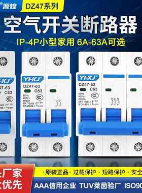 源煌空气开关DZ47-63a 2P小型家用断路器C45电闸单相1P三相3P 4P