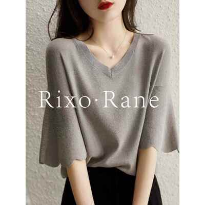 法国Rixo Rane⭐小香风百搭冰丝短袖针织衫t恤女夏时尚感小衫上衣