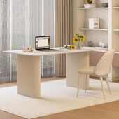 奶油风岩板书房书桌现代简约轻奢法式 极简办公桌长方形家用电脑桌