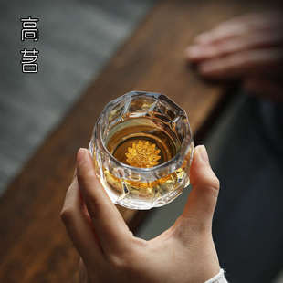 莲花主人杯单杯个人专用喝茶品茗杯小容量茶碗水晶玻璃镶银小杯子