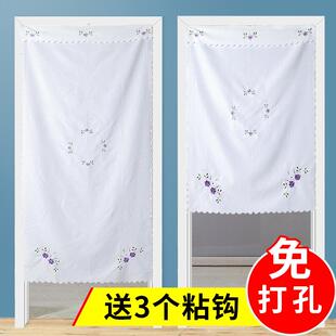 卧室门帘半帘布艺四季白色绣花长门帘厨房油烟隔断半截老式布