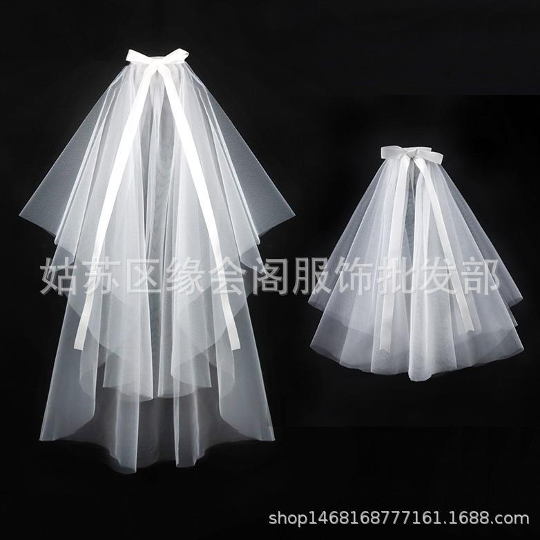 头纱女白色新娘主婚纱求婚领证登记拍照道具法式饰品发饰轻小女童