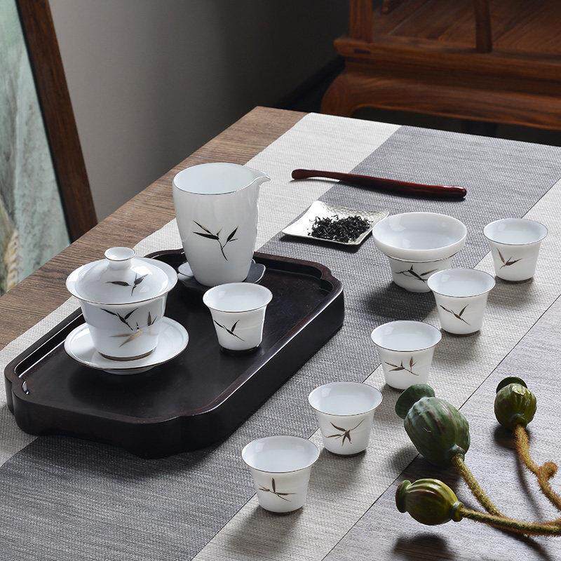 华光国瓷茶具套组陶瓷茶具功夫茶杯茶具盖碗办公帮送礼礼盒白金竹