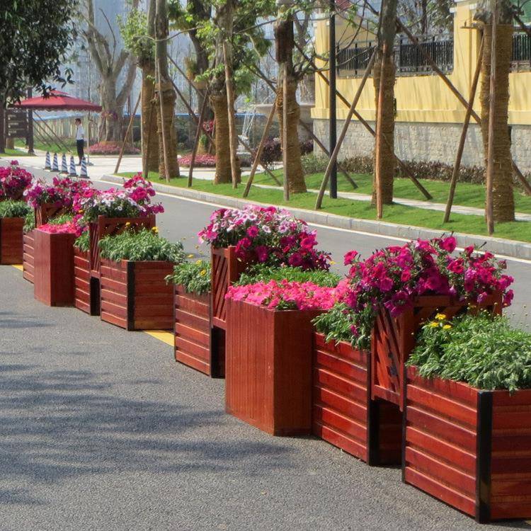 厂家定制道路移动实木花箱户外园花架/花几