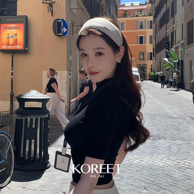 职场达人!卡其色宽边发箍女!2026新款高颅顶压发头箍发夹盘发器