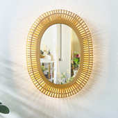 田园风草藤编装 复古民宿藤艺手作梳妆镜子卧室浴室挂墙圆镜 饰镜