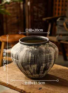 正品景德镇级陶瓷花覆古手工做旧瓶花器诧寂高感大风口径釉面花盆